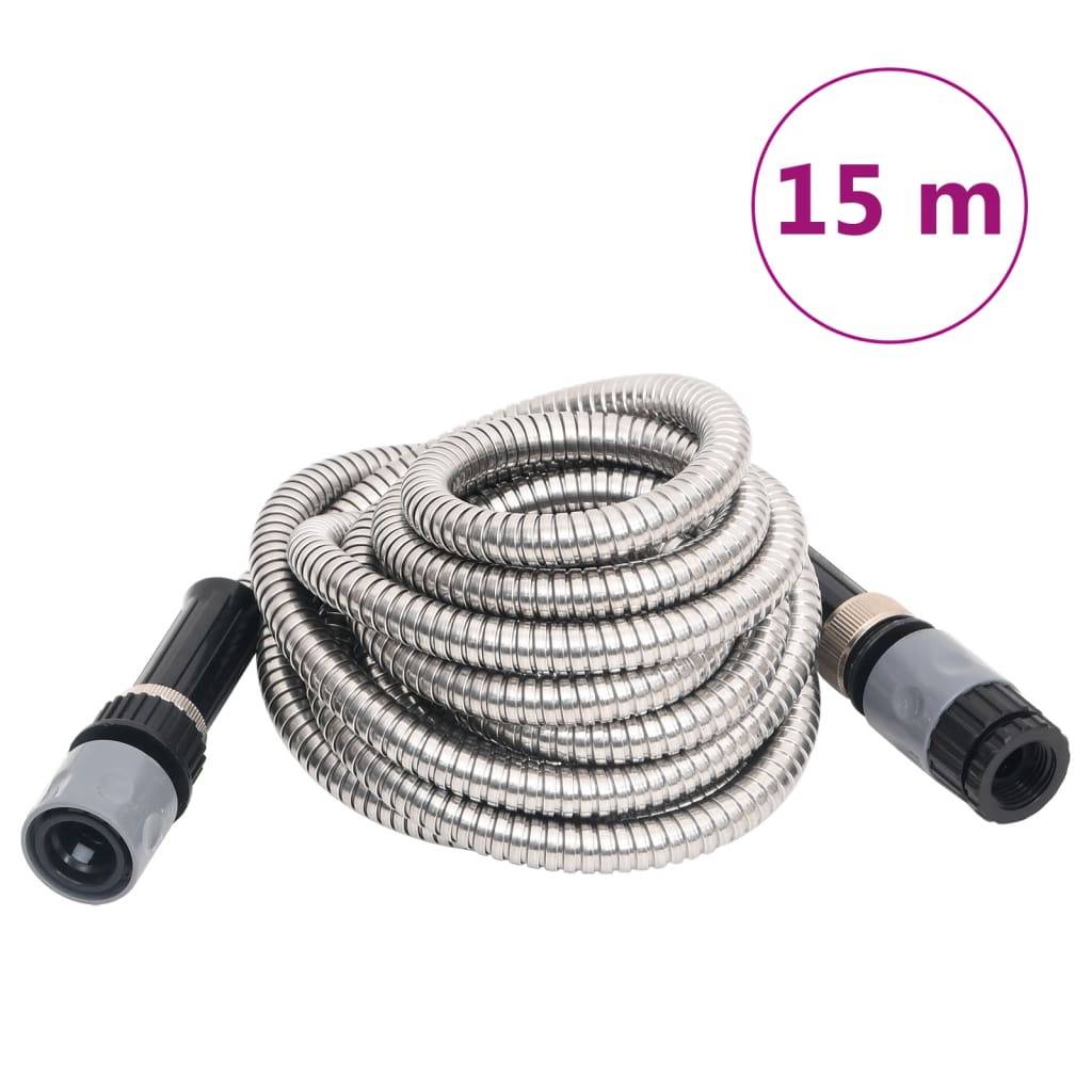 Vidaxl - Tuyau d'arrosage et buse de pulvérisation argenté 0,6" 15m inox vidaXL 154511 - Image 1