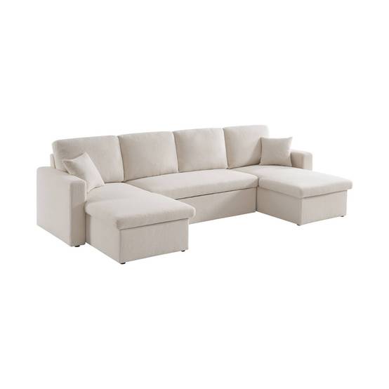 sweeek - Canapé panoramique convertible 4 places tissu bouclette. Urban. L 281 x P 142 x H 86cm | sweeek - Image 2