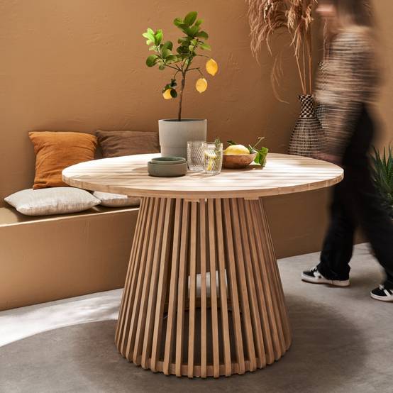 sweeek - Table à manger ronde en bois d'acacia. 4 places. intérieur et extérieur | sweeek - Image 1