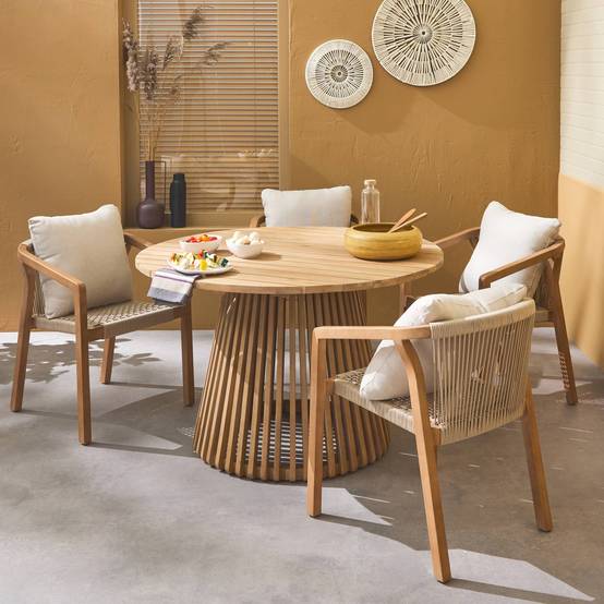sweeek - Table à manger ronde en bois d'acacia. 4 places. intérieur et extérieur | sweeek - Image 5