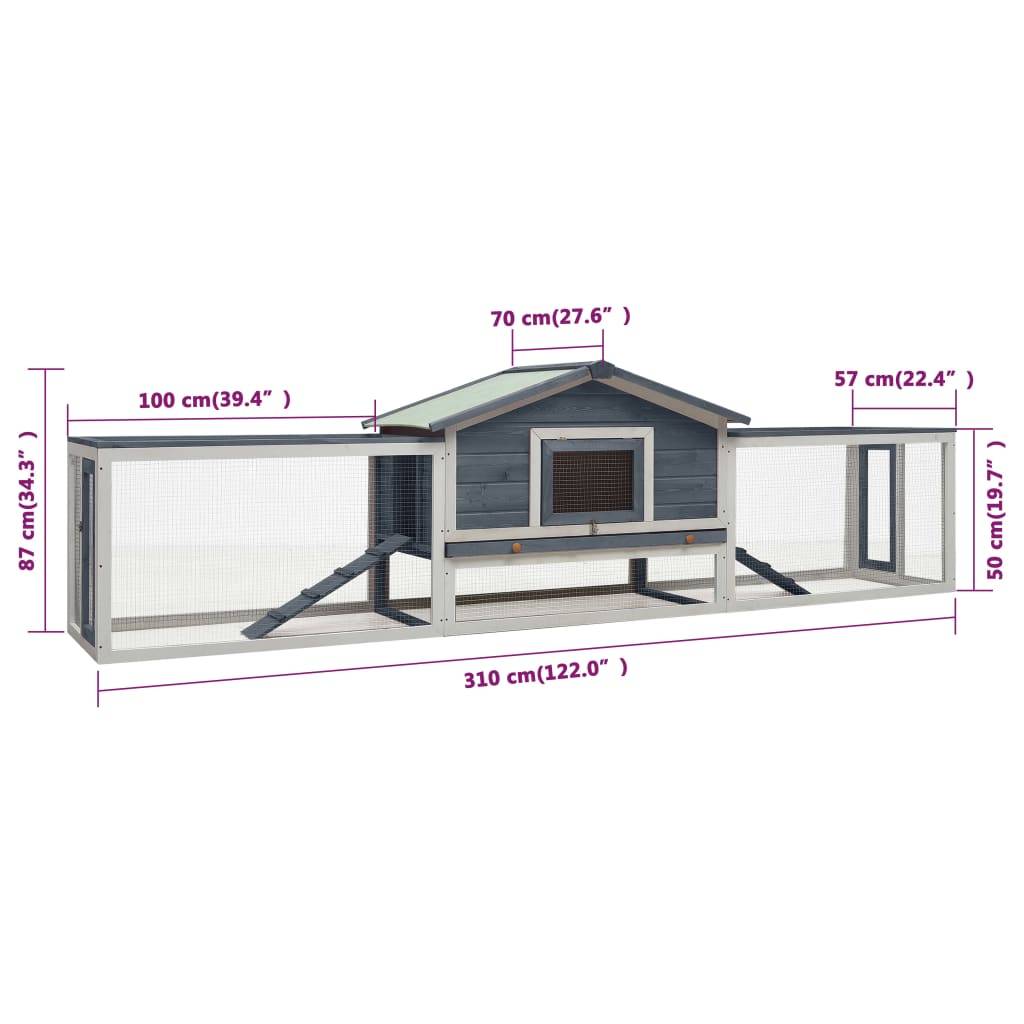 Vidaxl - Clapier Gris 310x70x87 cm Pin massif et sapin vidaXL 170858 - Imagen 3