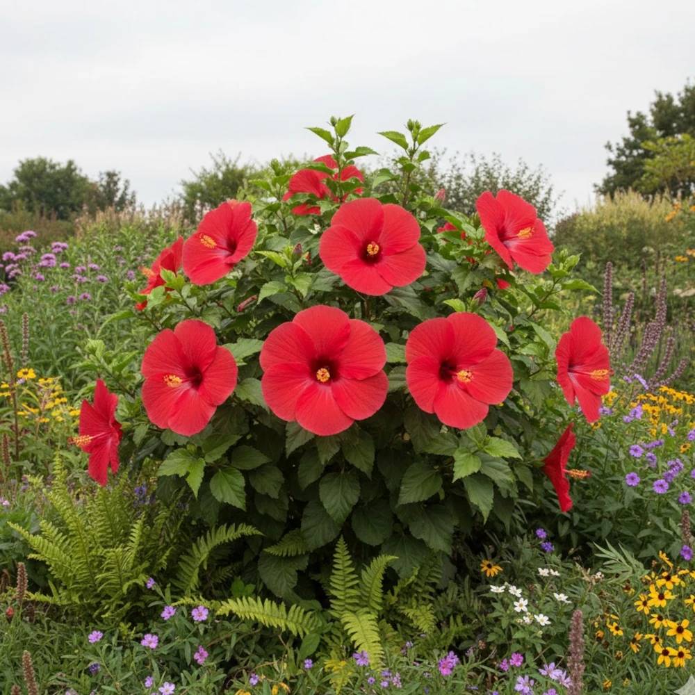 Hibiscus des marais Luna™ Red F1 à fleurs Rouge - feuillage Caduc - Pot de 4L - 40/60 cm-  hauteur à maturité De 1,00 m à 1,50 m - Image 1