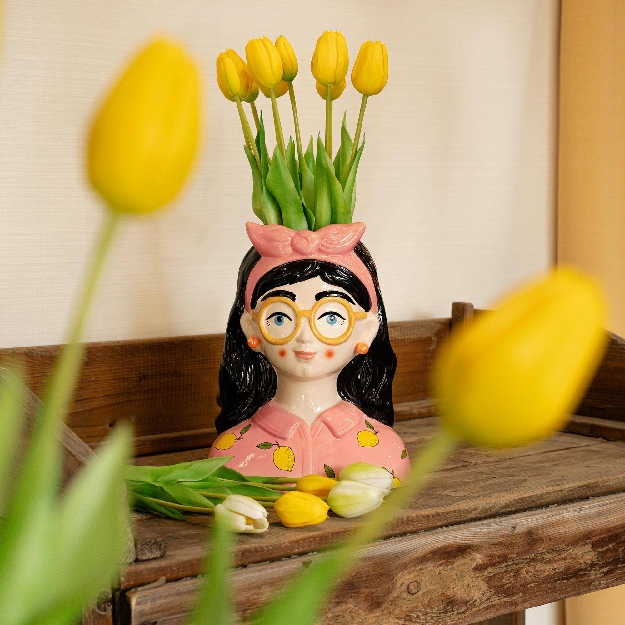 PANGIVO - Vase avec tulipes artificielles céramique jaune 15 x 15 x 42 cm - PANGIVO - Image 1