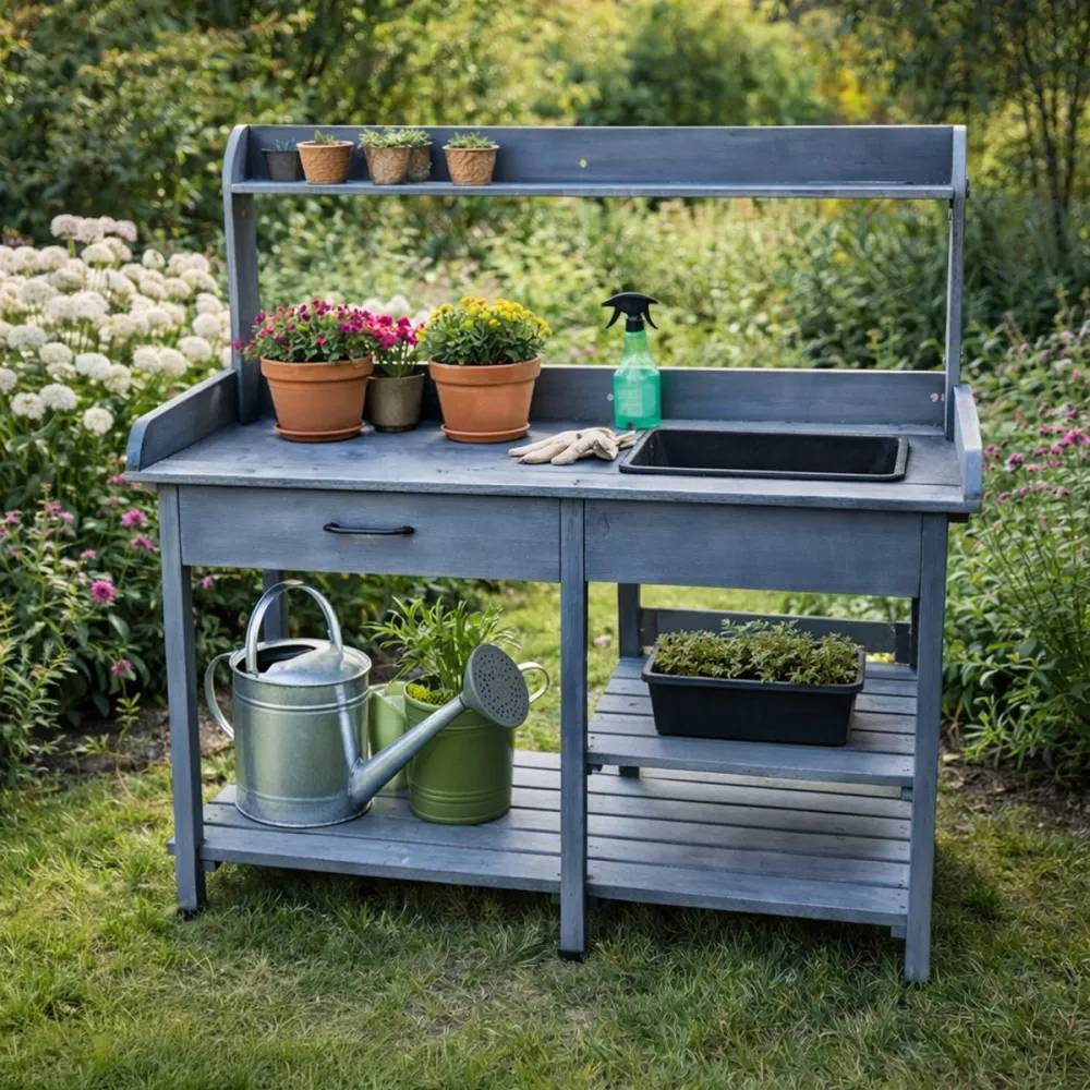 Table de rempotage en bois avec bac plastique - 114x46x120cm - Image 1