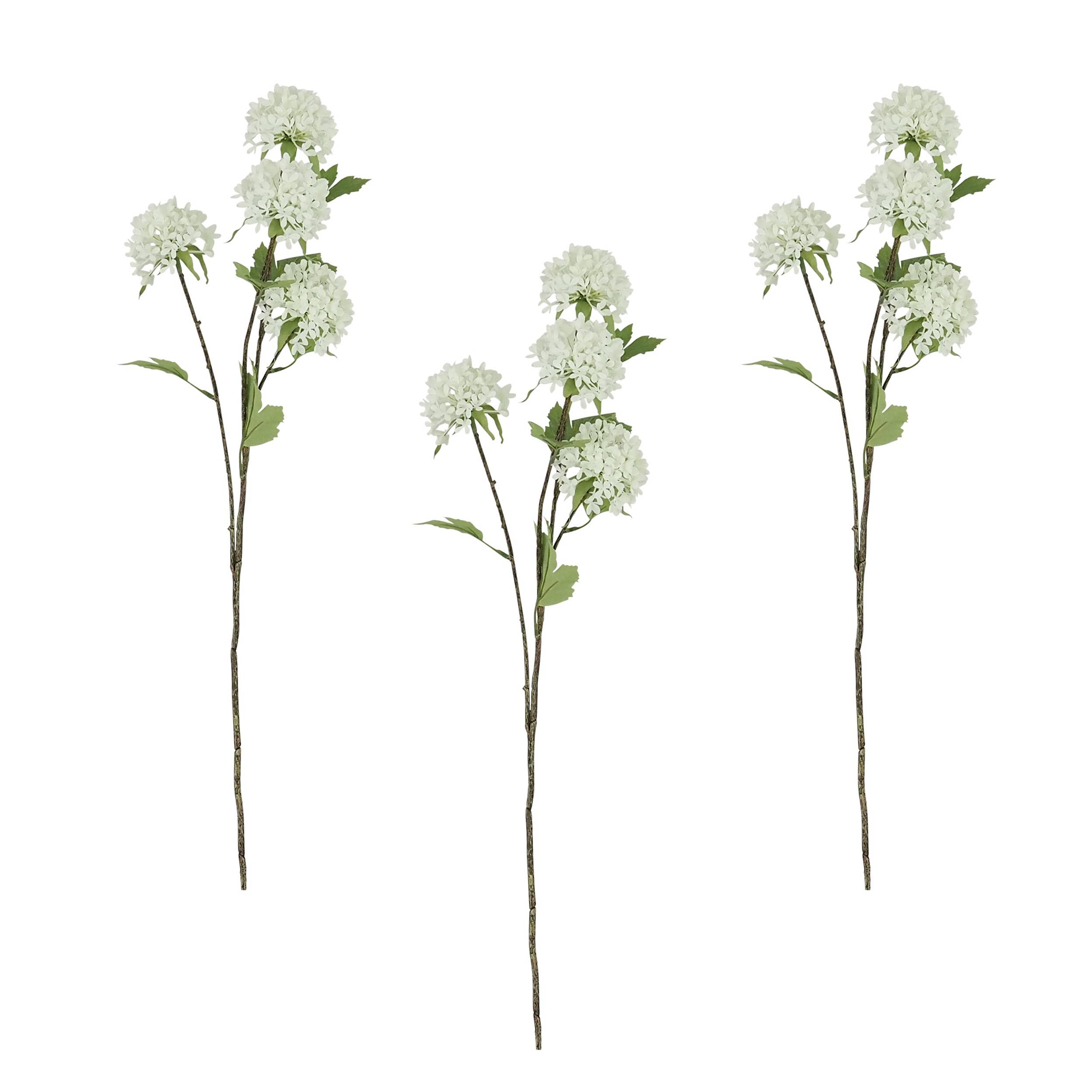 Ligne Deco - Tige de 4 pompons artificiels blanc 75cm lot de 3 Ligne Déco - Image 2