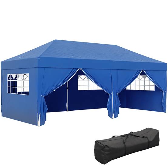 Tonnelle pliante acier et tissu bleu 590 x 295 x 285 cm - PANGIVO - Image 1