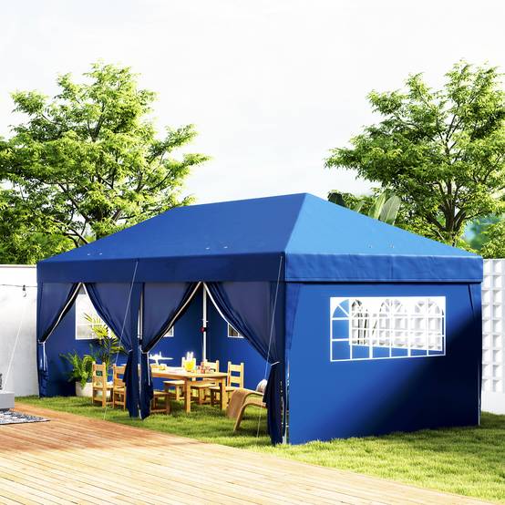 Tonnelle pliante acier et tissu bleu 590 x 295 x 285 cm - PANGIVO - Image 3
