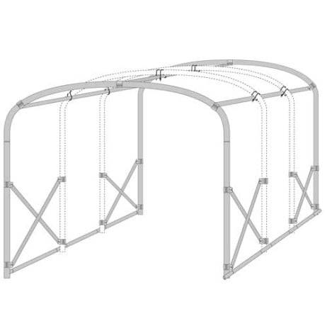 Plastidis - Abri tunnel largeur 3 m pieds droits pas à 1.50 m - Long 6 m, type 250µ vert/blanc, Façade 2 portes simples, Fix. Sol terre bâche - Imagen 2