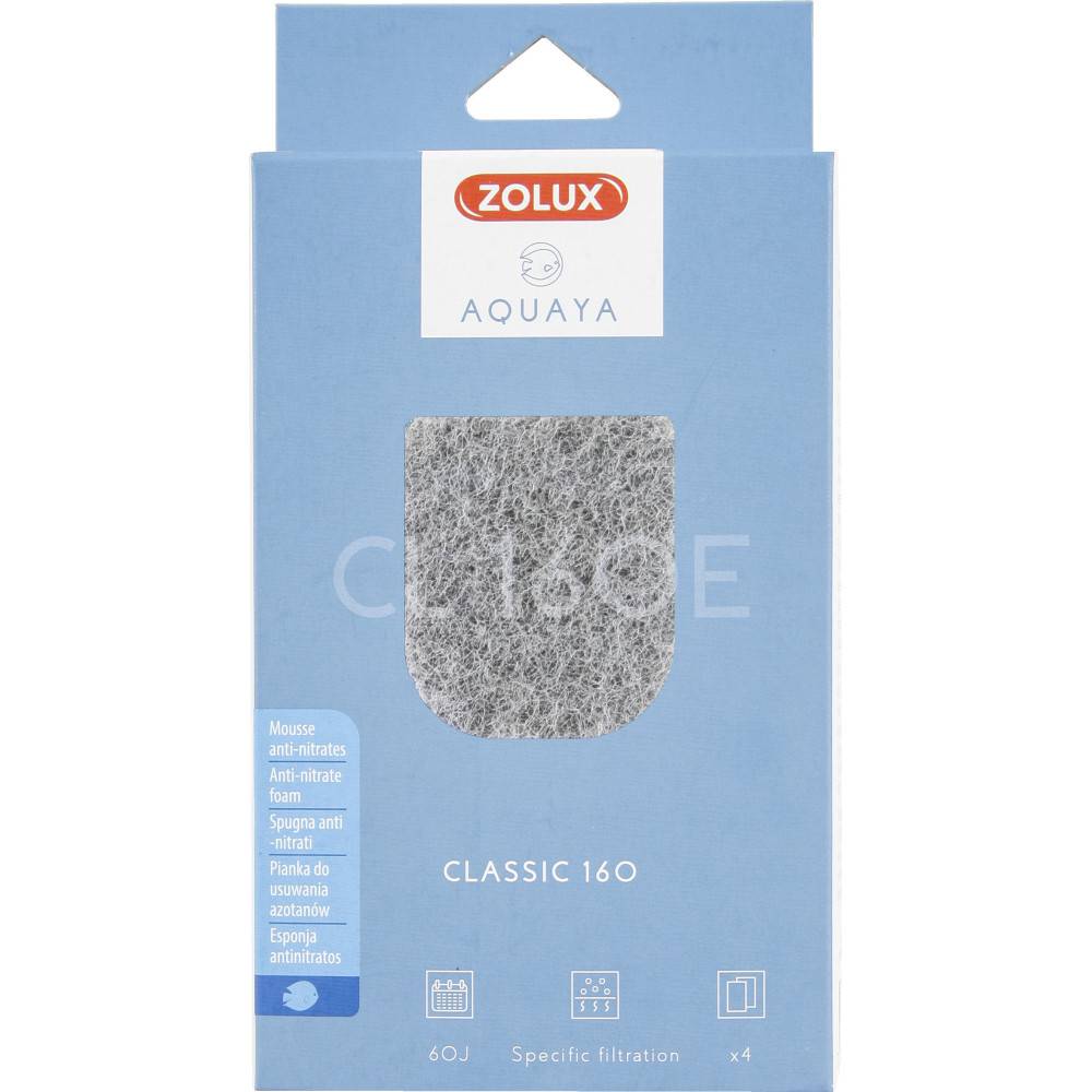 Zolux - Filtre pour pompe classic 160, filtre CL 160 E mousse anti nitrates x 4 pour aquarium - Image 1