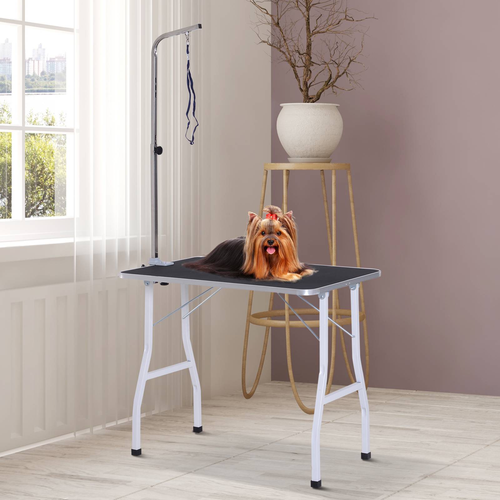 ComfortXL - Table de toilettage chien acier caoutchouc noir pliable avec sangles réglables pour coupe séchage et brossage - Image 1