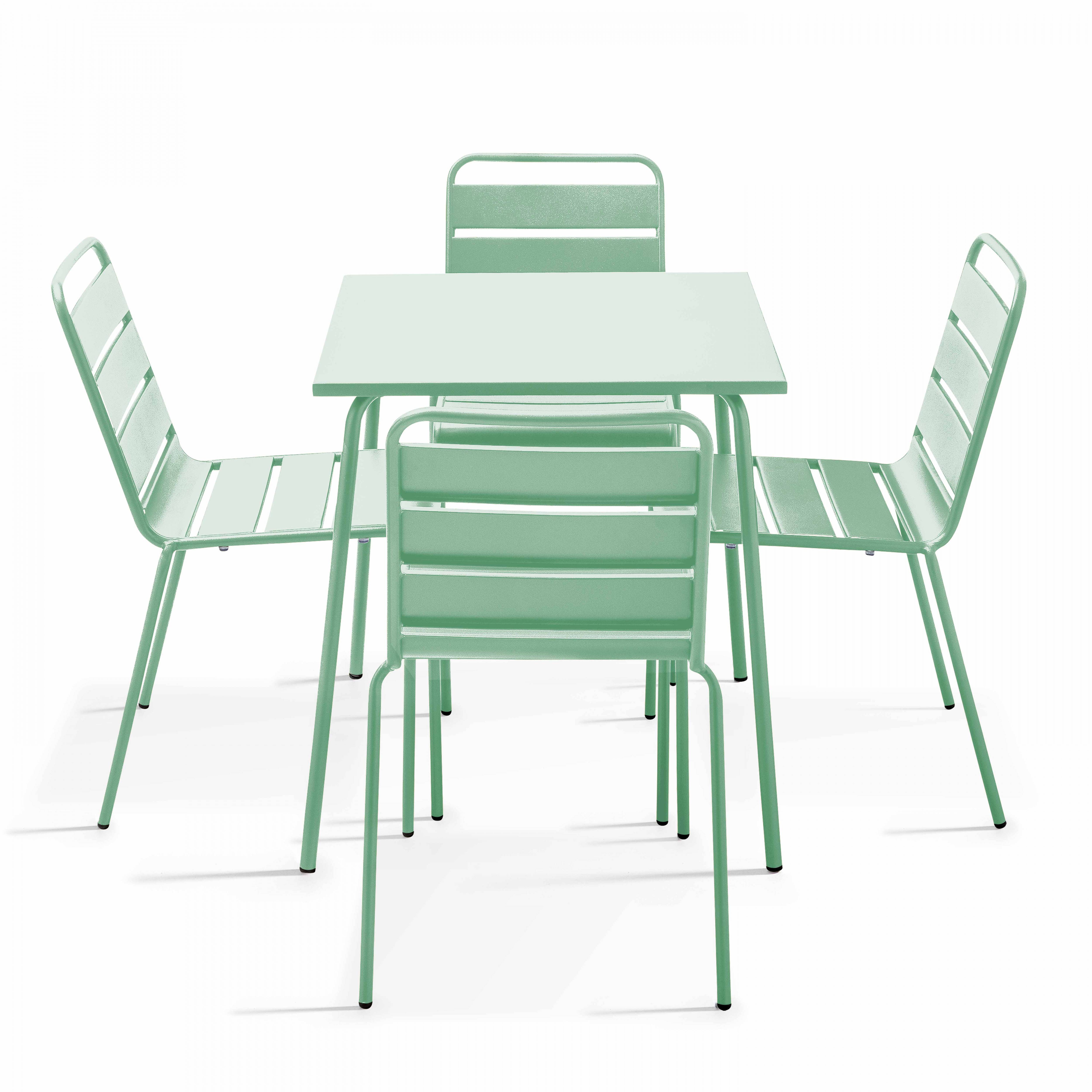 Oviala - Ensemble table de jardin et 4 chaises en métal vert sauge Palavas - Oviala - Imagen 1
