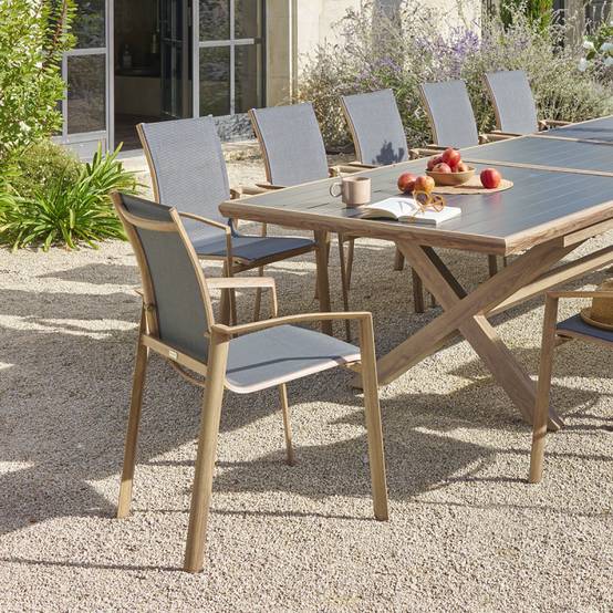 Hesperide - Fauteuil de jardin empilable "Axant" gris poivre & honey aluminium et texaline Hespéride - Image 5