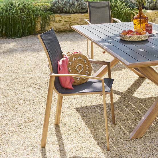 Hesperide - Fauteuil de jardin empilable "Axant" gris poivre & honey aluminium et texaline Hespéride - Image 1