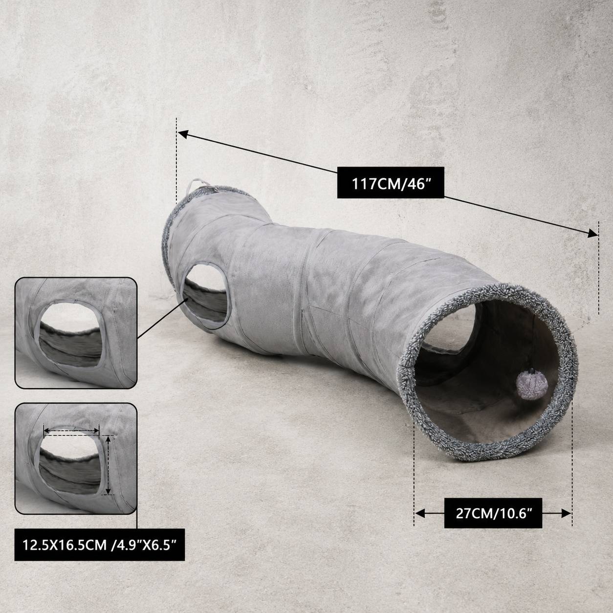 Tunnel à Chat en Daim Pliable avec 2 Trous et Jouet Suspendu Durable - Image 2