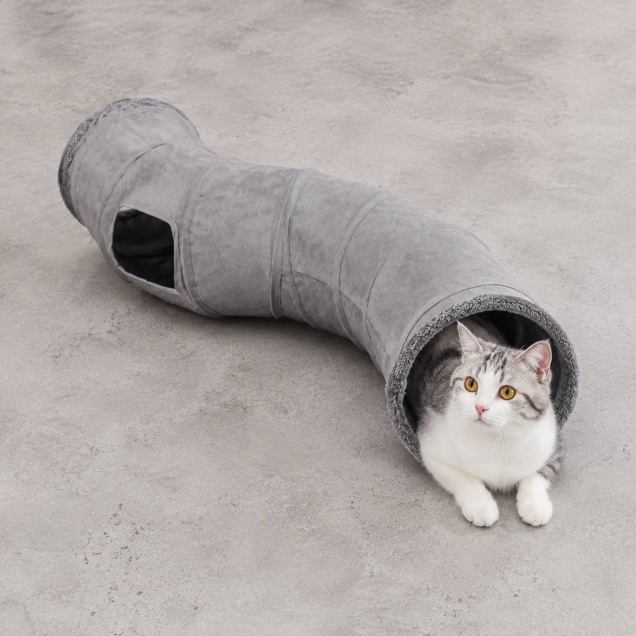 Tunnel à Chat en Daim Pliable avec 2 Trous et Jouet Suspendu Durable - Image 7