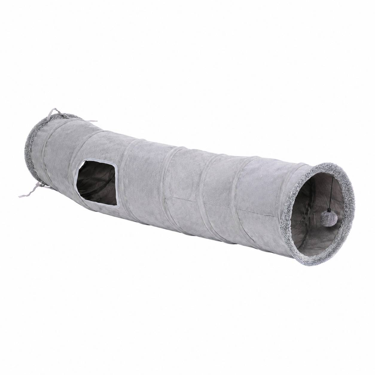 Tunnel à Chat en Daim Pliable avec 2 Trous et Jouet Suspendu Durable - Image 1