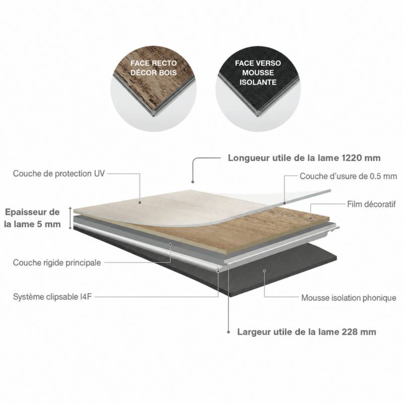 Sol vinyle SPC clipsable 21,45 m² Séquoia - Sous couche intégrée, usure 0,5 mm - Coloris - Séquoia - Image 4