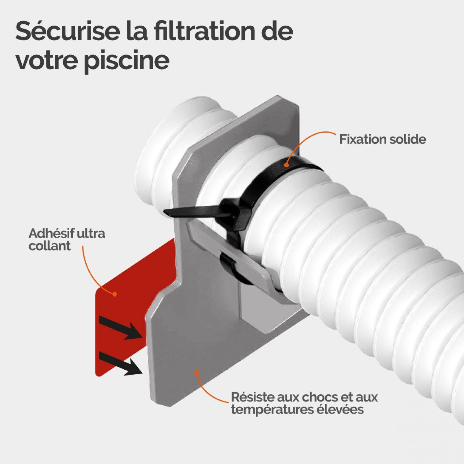 Lot de 2 supports 38 mm pour tuyau de piscine - Gris - Linxor - Image 3