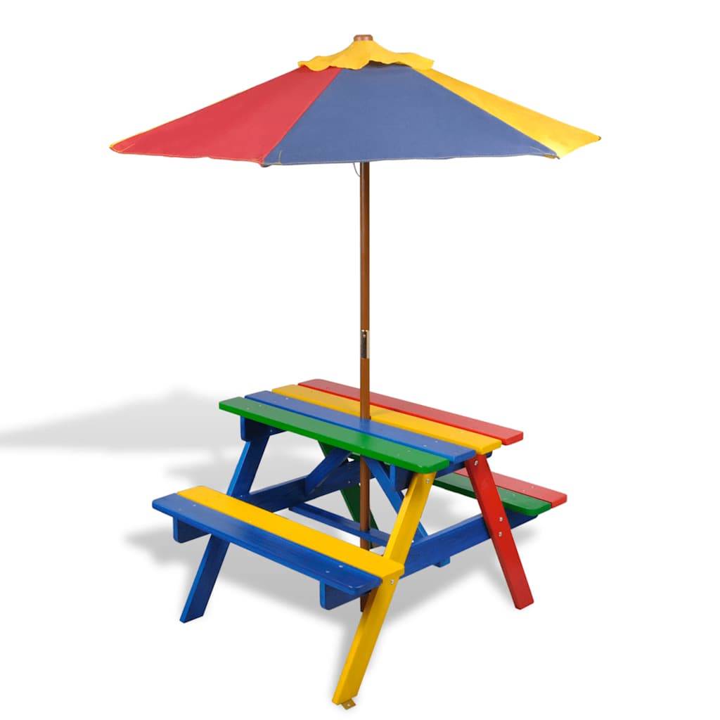 Vidaxl - Table et bancs de pique-nique avec parasol pour enfants Bois vidaXL 40773 - Imagen 1