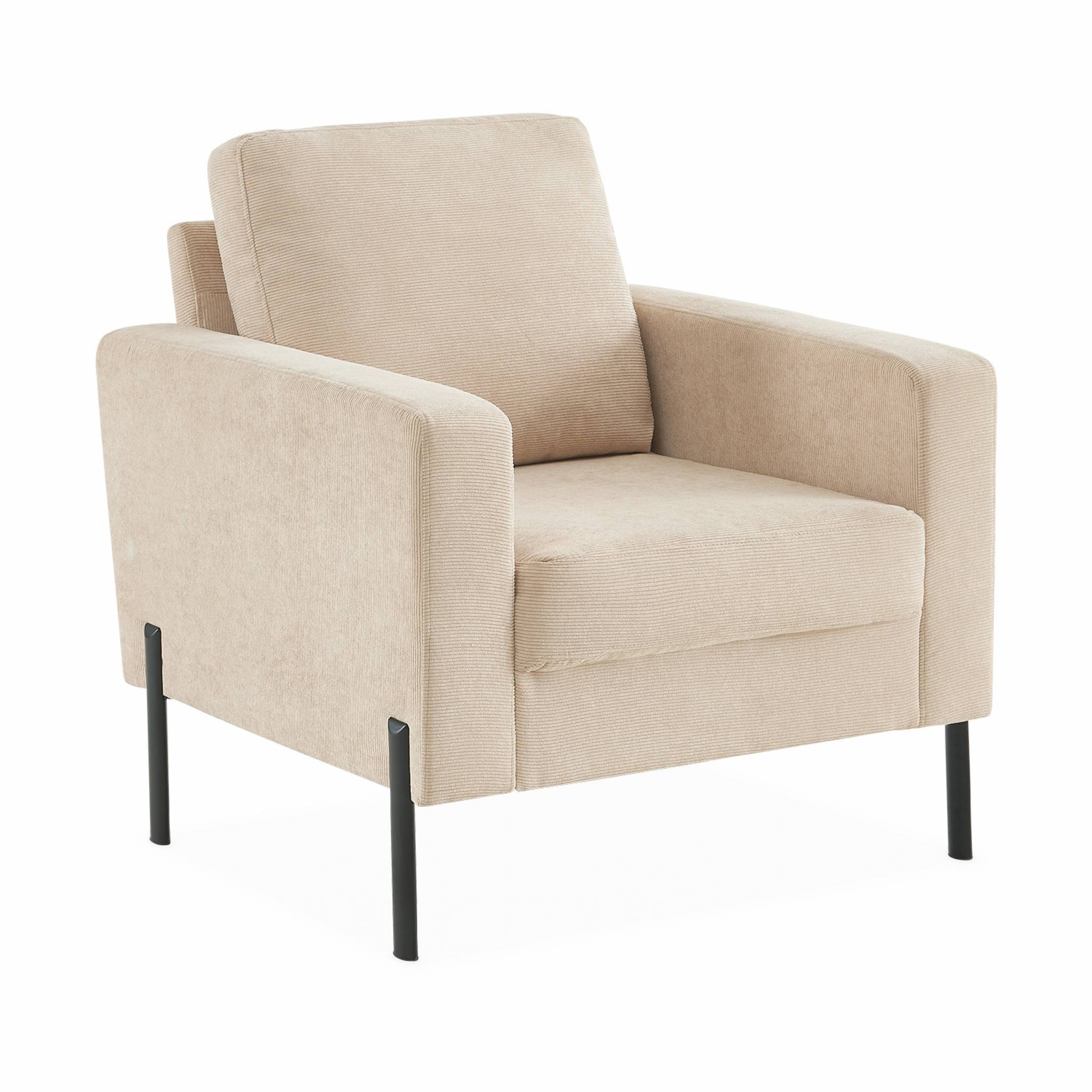 sweeek - Fauteuil en velours côtelé beige - Bjorn - Canapé 1 place fixe droit pieds métal | sweeek - Image 2