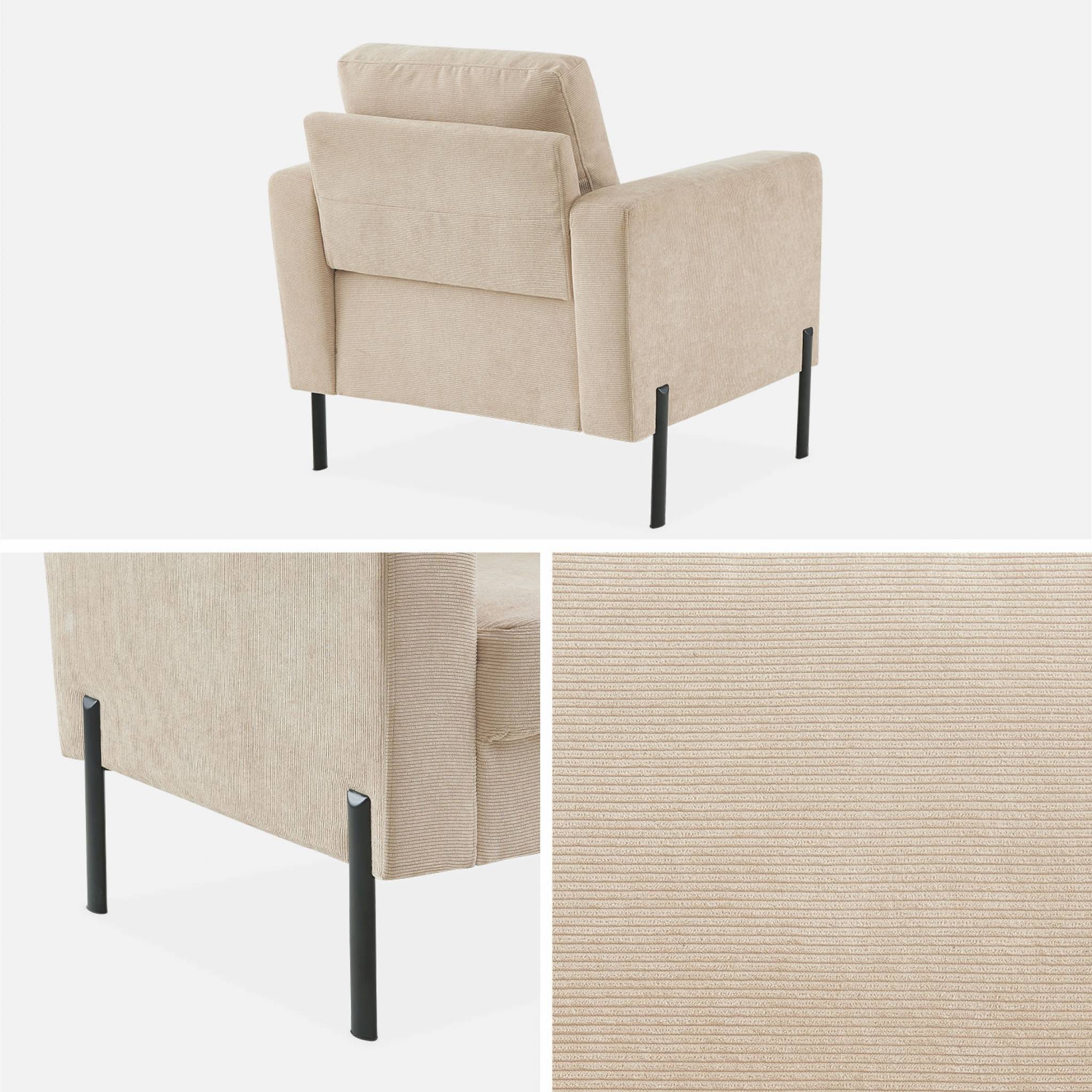 sweeek - Fauteuil en velours côtelé beige - Bjorn - Canapé 1 place fixe droit pieds métal | sweeek - Image 3