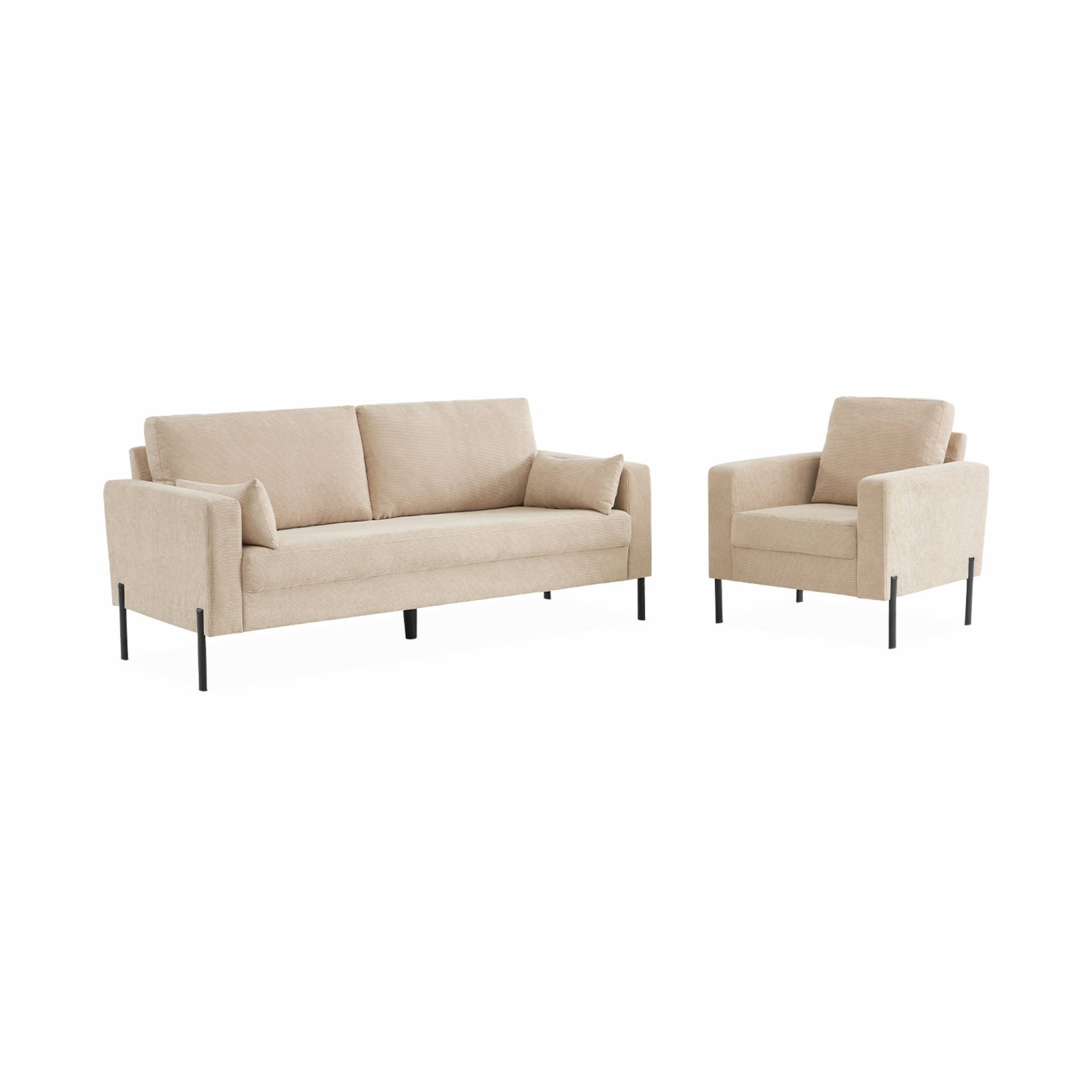 sweeek - Fauteuil en velours côtelé beige - Bjorn - Canapé 1 place fixe droit pieds métal | sweeek - Image 6