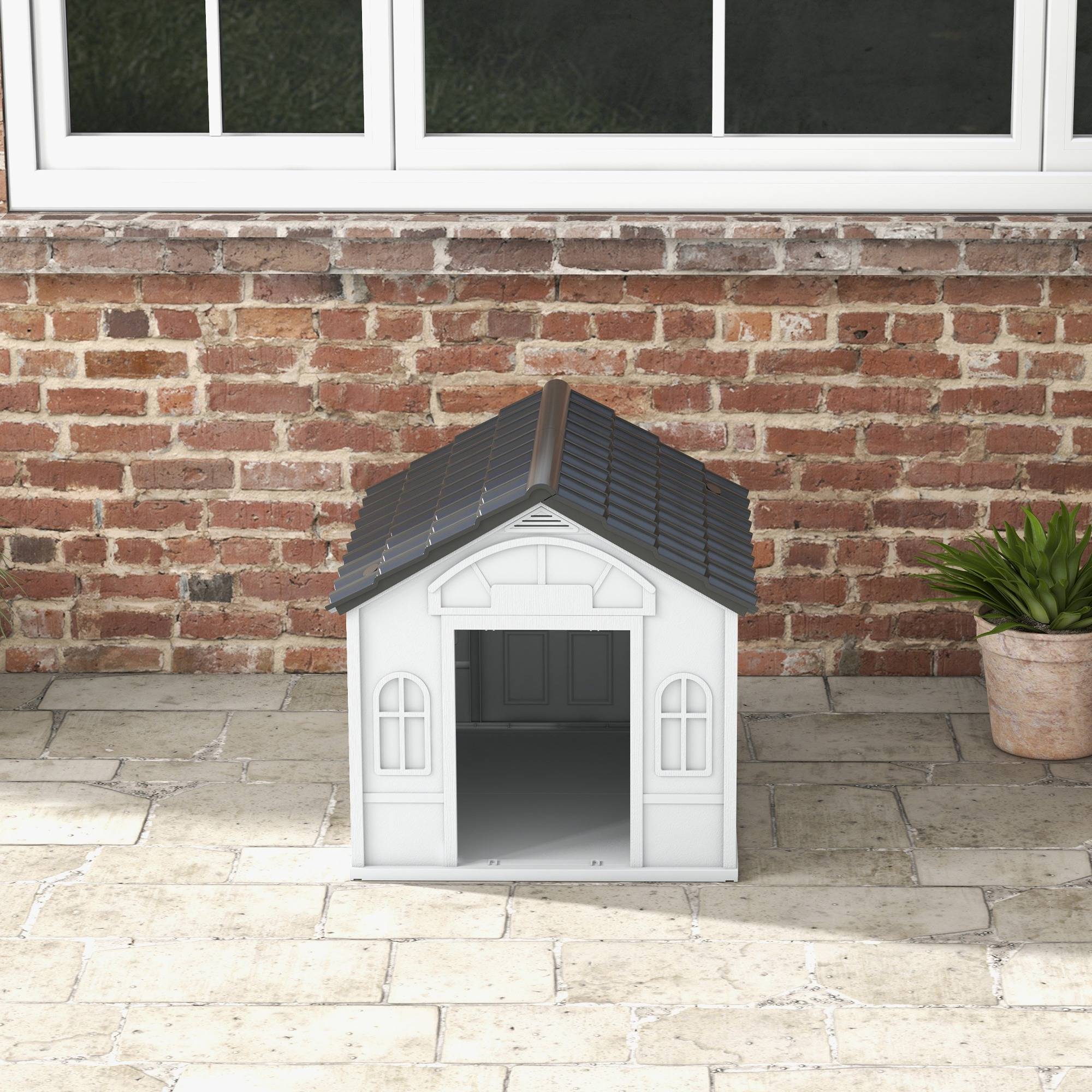 Nic plastique pour chien avec toit à deux pans, résistant aux intempéries, 65×75,7×63 cm, Gris - Image 10
