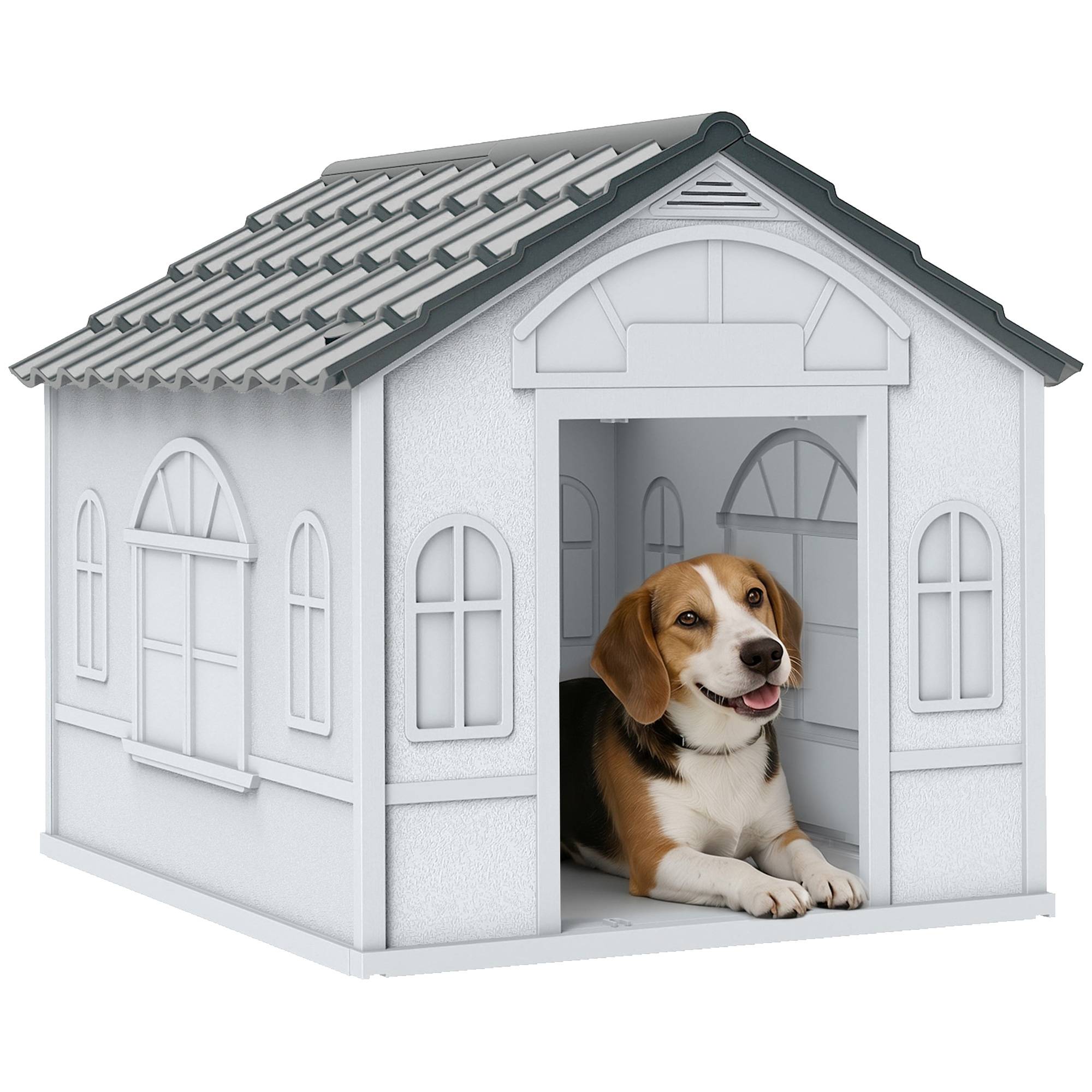 Nic plastique pour chien avec toit à deux pans, résistant aux intempéries, 65×75,7×63 cm, Gris - Image 1