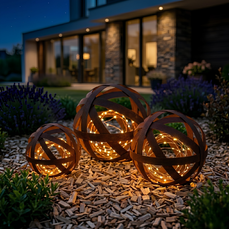 Jardinex - Boule déco jardin métal ajourée - Rouille 30 cm - Jardinex - Imagen 5