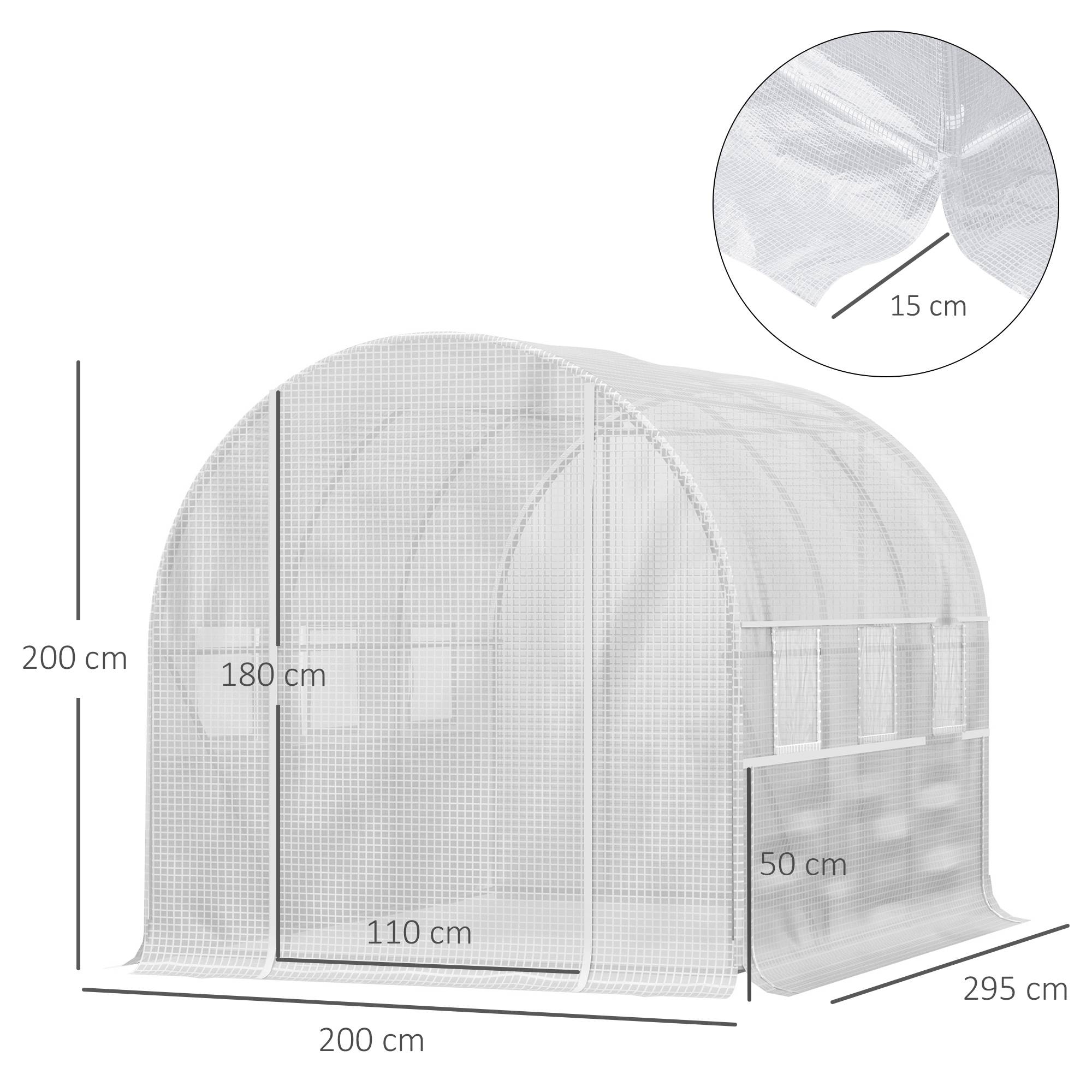Sans Marque - Serre potagère en acier 3 x 2 x 2 m avec bâche en PE, portes zippées et fenêtres en filet, blanche - Image 5