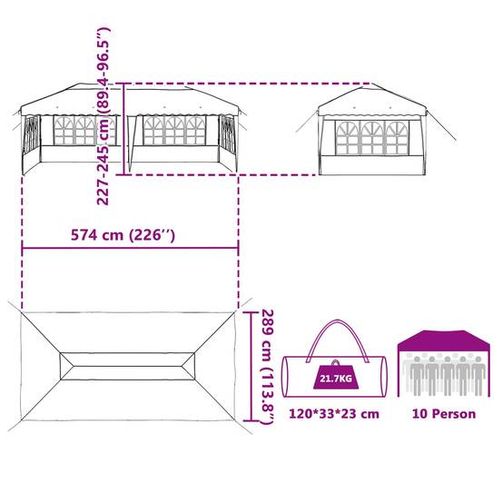 ComfortXL - Tente de réception pliante acier pour réceptions hauteur réglable 575x289cm marron - ComfortXL Outdoor Living - Image 9