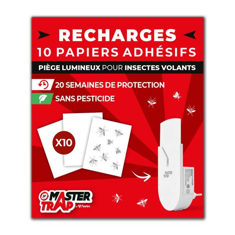 Lot de 10 recharges pour piège lumineux insectes volants- MASTER TRAP BY FAVEX- Anti-insectes volants, moucherons - Adhésives - Image 1