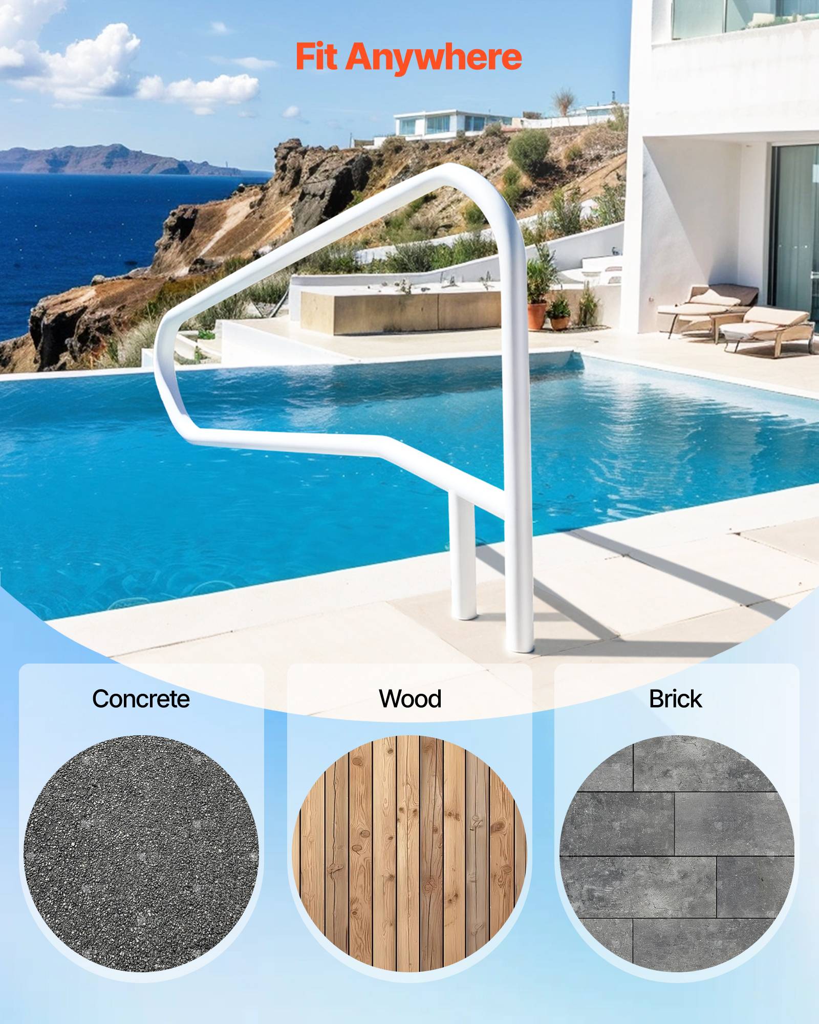 Vevor - VEVOR Rampe piscine 137x81 cm, main courante inox avec revêtement anticorrosion, charge 100 kg, installation encastrée ou sur socle. - Image 5