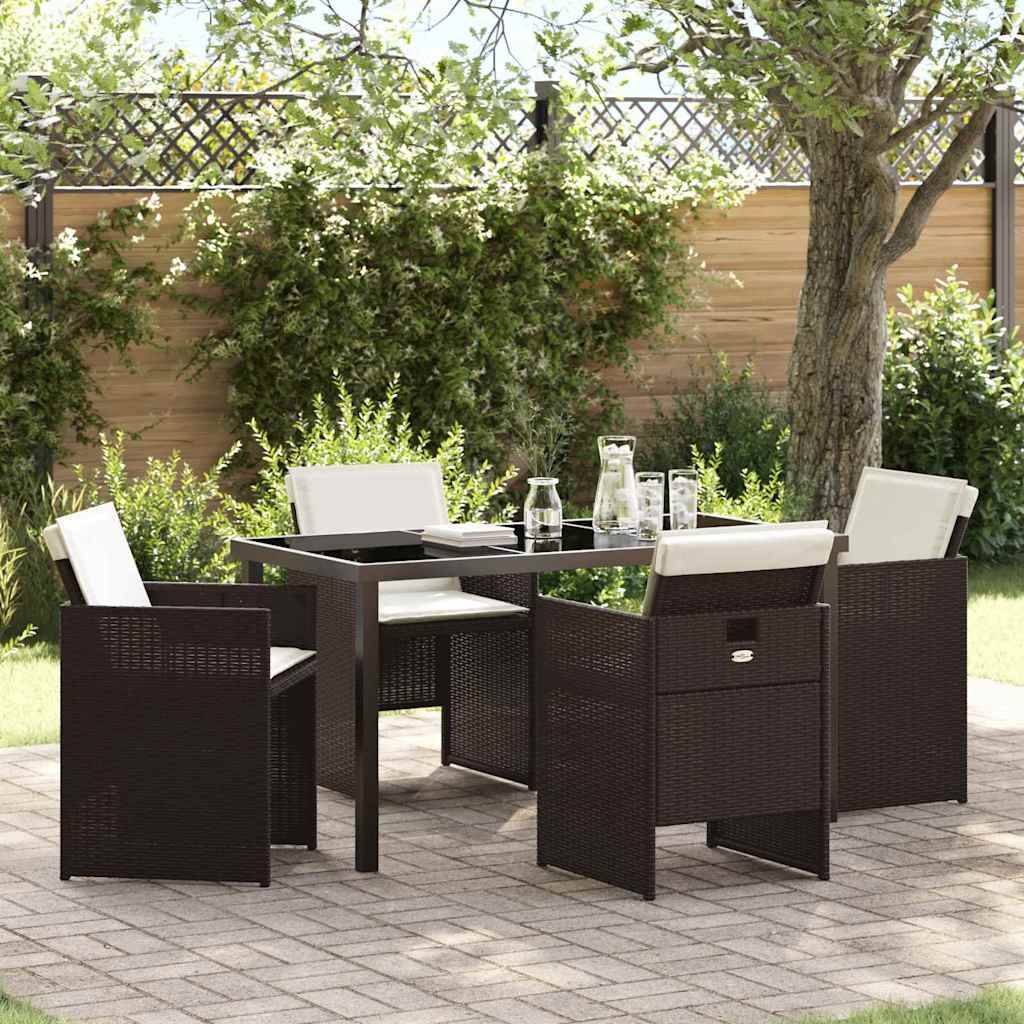 Table et chaises de jardin 5 pièces en résine tressée pour 4 convives Marron – ComfortXL Outdoor Living - Image 1