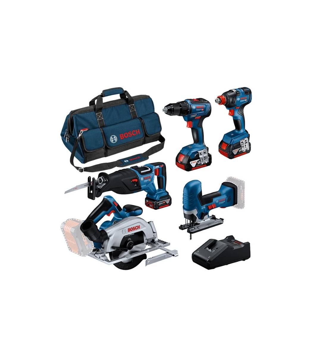Bosch Professional - Pack 5 outils 18V 0615A5003D BOSCH (GSR 18V-55 + GST 18V-125 S + GKS 18V-57-2 + GSA 18V-28 + GDX 18V-200) - BOSCH - 0615A5003D