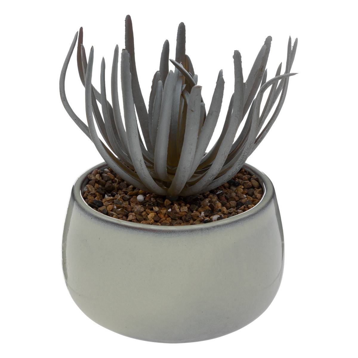 Plante grasse artificielle pot en Céramique émaillée Gris perle 18 cm - Imagen 1