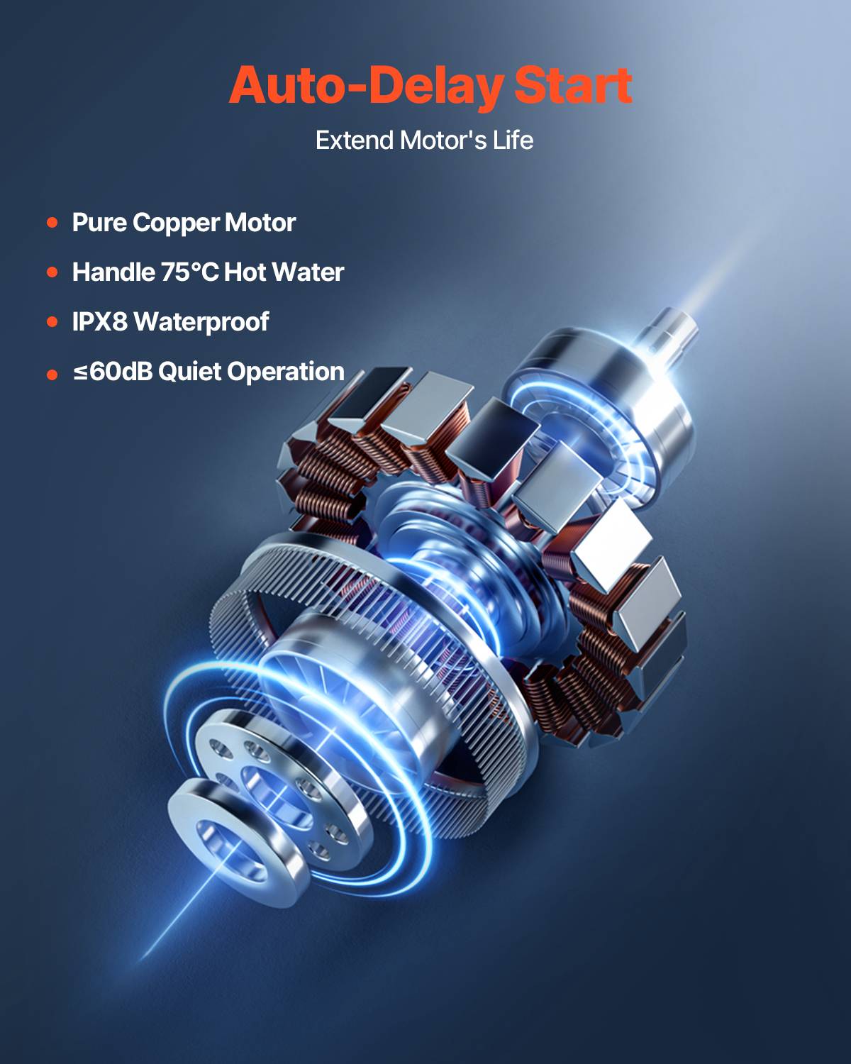 VEVOR Pompe macératrice 500W, égout 4 entrées eau, 110 L/min, ht. refoulement 8 m. - Image 5
