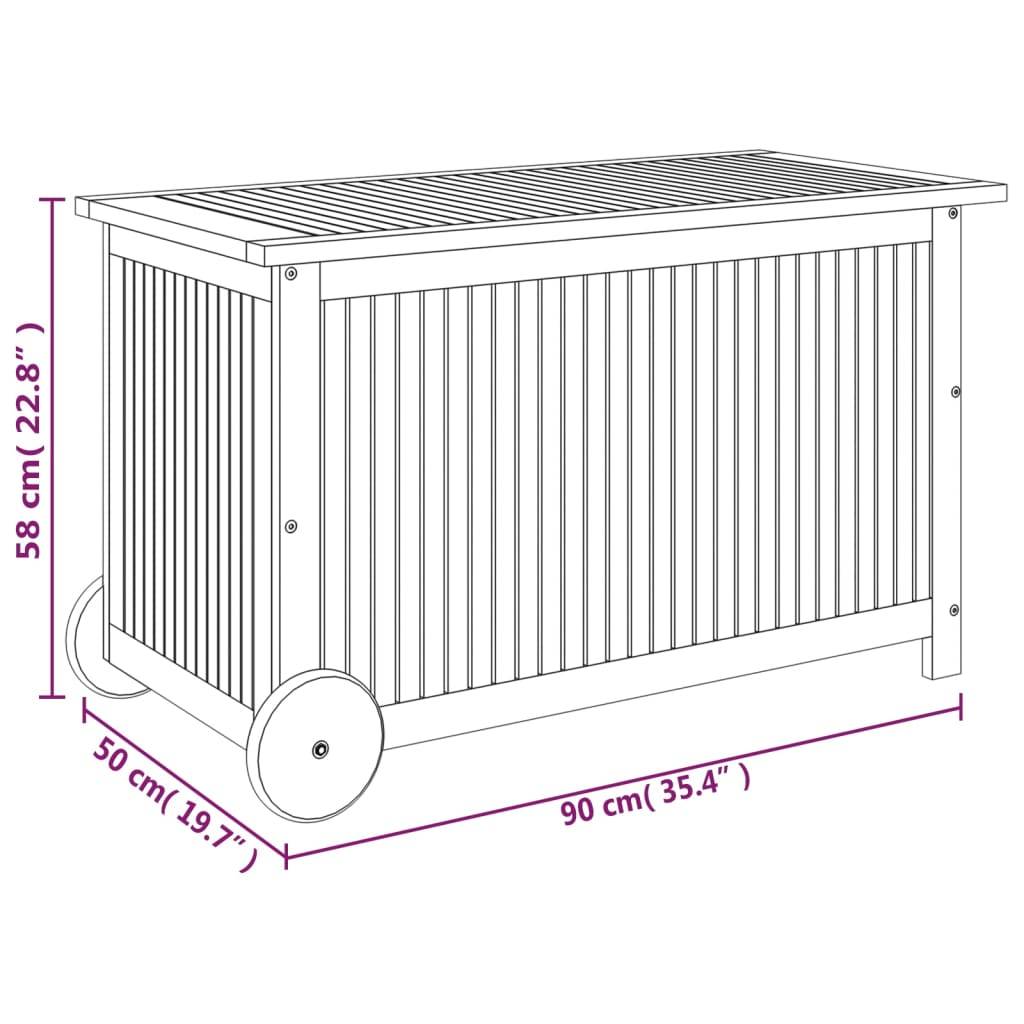 Helloshop26 - Coffre boîte meuble de jardin rangement avec roues 90 x 50 x 58 cm bois acacia - Imagen 6