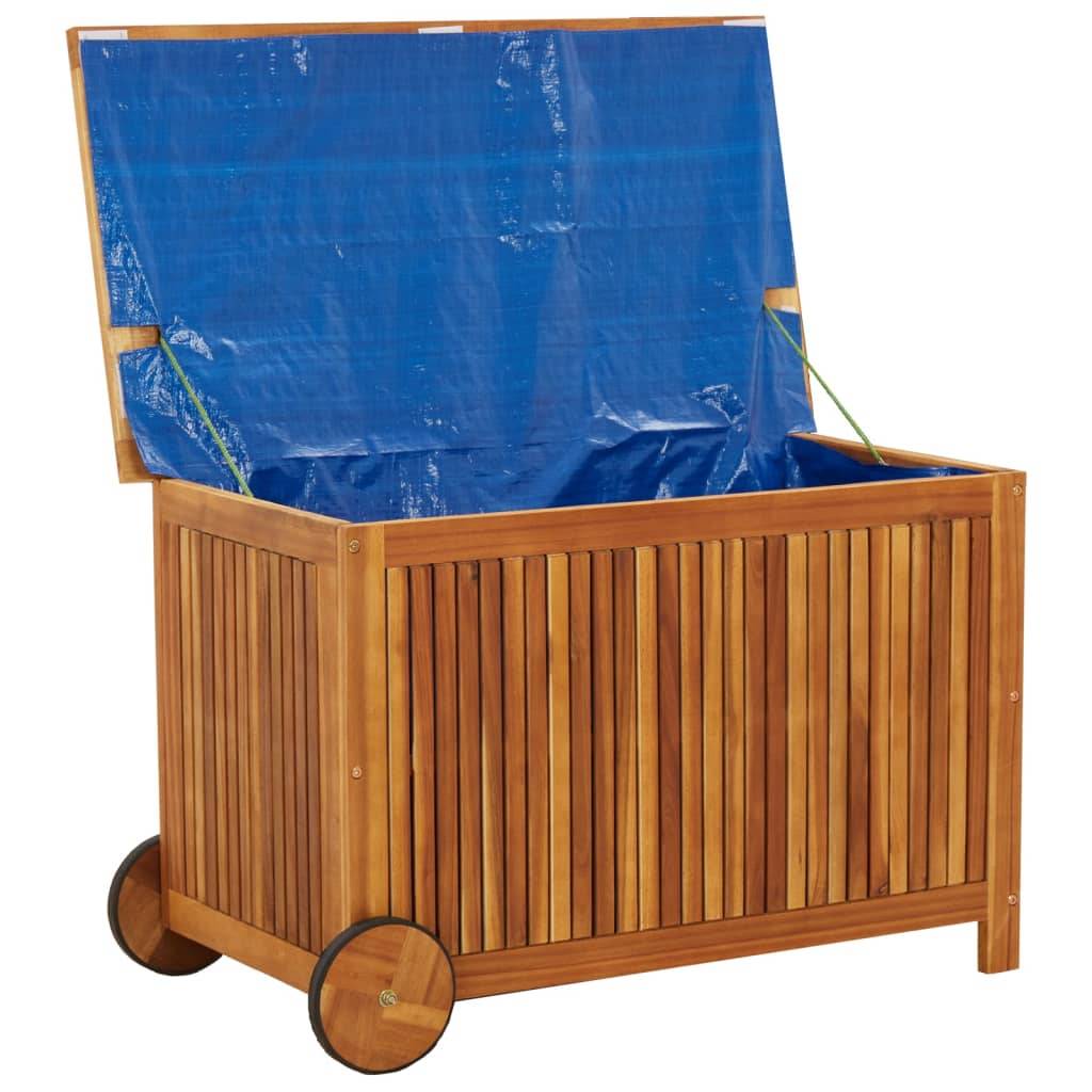 Helloshop26 - Coffre boîte meuble de jardin rangement avec roues 90 x 50 x 58 cm bois acacia - Imagen 5