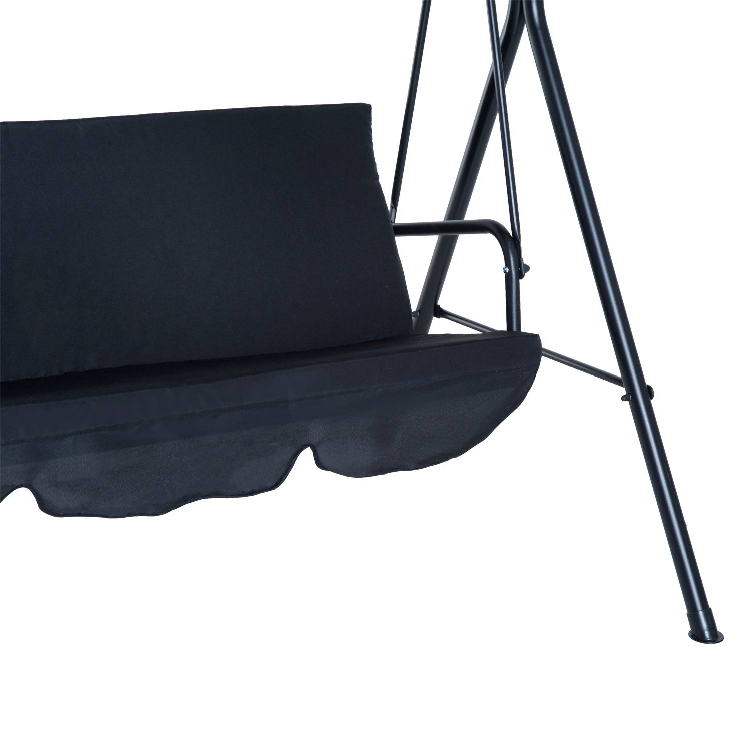 Outsunny - Balancelle de jardin 3 places toit inclinaison réglable coussins assise et dossier 1,72L x 1,1l x 1,52H m acier noir polyester noire - Outsunny - Imagen 6