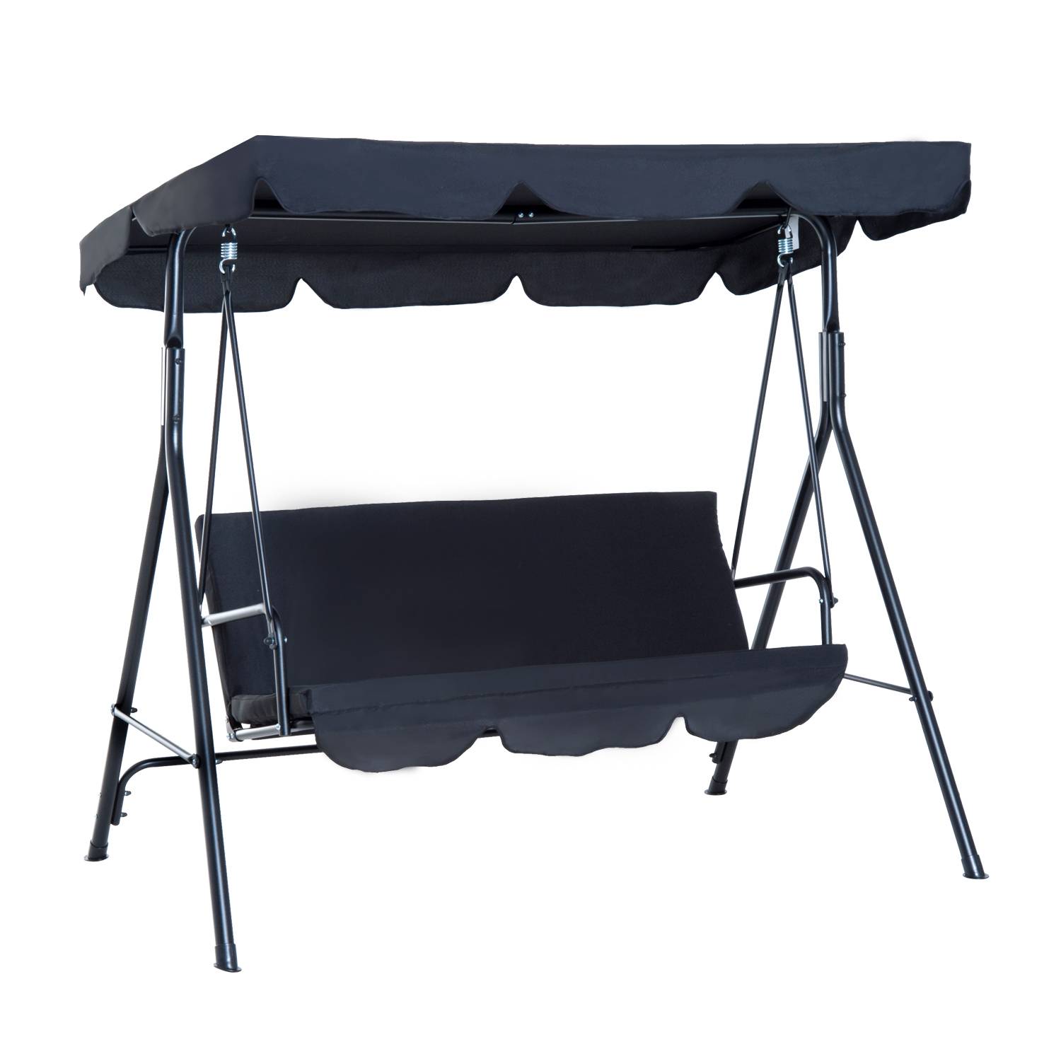 Outsunny - Balancelle de jardin 3 places toit inclinaison réglable coussins assise et dossier 1,72L x 1,1l x 1,52H m acier noir polyester noire - Outsunny - Imagen 1