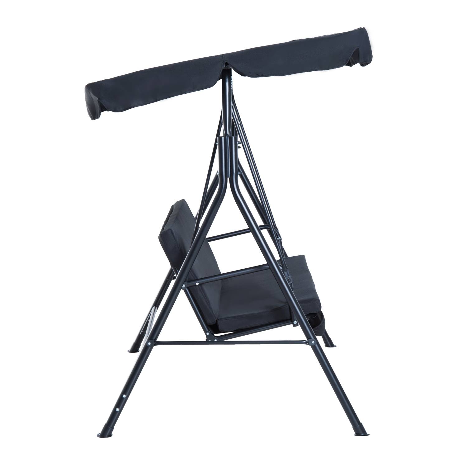 Outsunny - Balancelle de jardin 3 places toit inclinaison réglable coussins assise et dossier 1,72L x 1,1l x 1,52H m acier noir polyester noire - Outsunny - Imagen 5