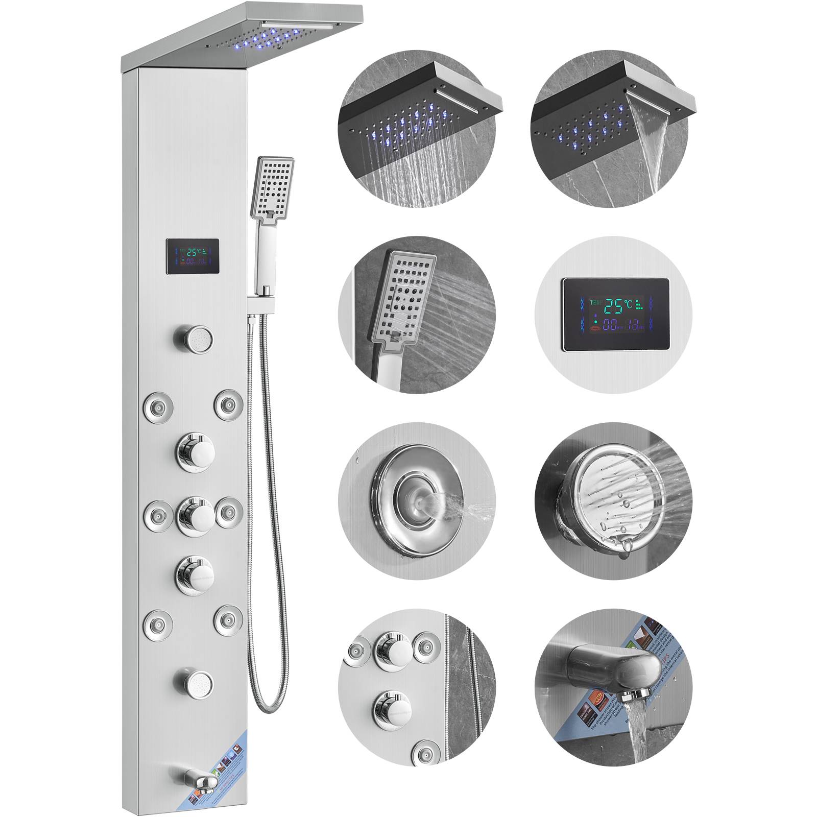 Vevor - VEVOR Système de Panneau de Douche 6 Modes, Hydroélectrique LED, 8 Jets de Massage, Bec de Baignoire. - Image 1