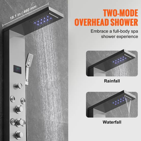 Vevor - VEVOR Système de Panneau de Douche 6 Modes, Hydroélectrique LED, 8 Jets de Massage, Bec de Baignoire. - Image 3