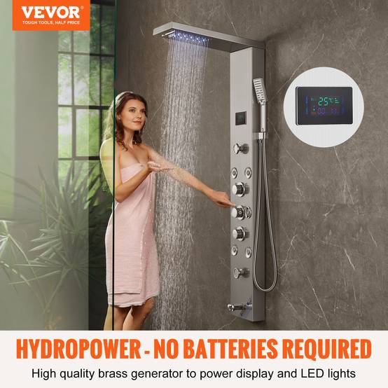Vevor - VEVOR Système de Panneau de Douche 6 Modes, Hydroélectrique LED, 8 Jets de Massage, Bec de Baignoire. - Image 2