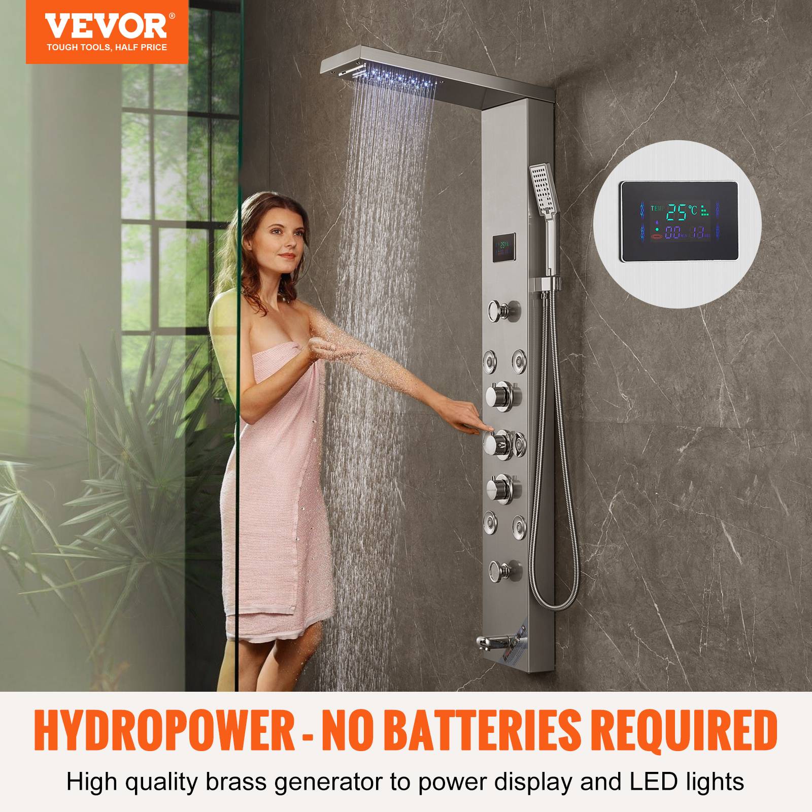 Vevor - VEVOR Système de Panneau de Douche 6 Modes, Hydroélectrique LED, 8 Jets de Massage, Bec de Baignoire. - Image 2