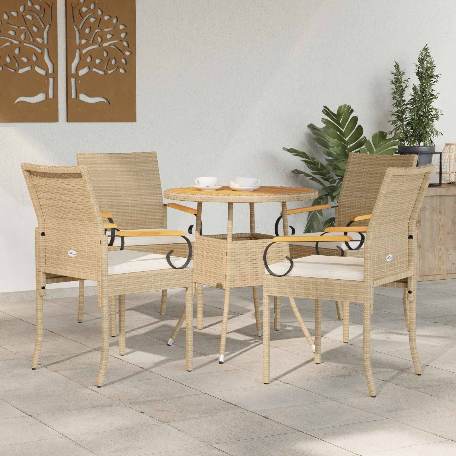 Chaises de jardin polyrotin et acier beige et blanc crème 59.5 x 50 x 88 cm, Poids:26.2kg - PANGIVO - Image 1