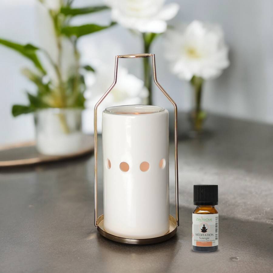 Brûle Parfum Dos - Brûleur Cire Parfumée – Diffuseur Parfum d'Ambiance – Bougeoir en Céramique et Métal - Haut: 18 cm - Zen'Arôme - Image 3