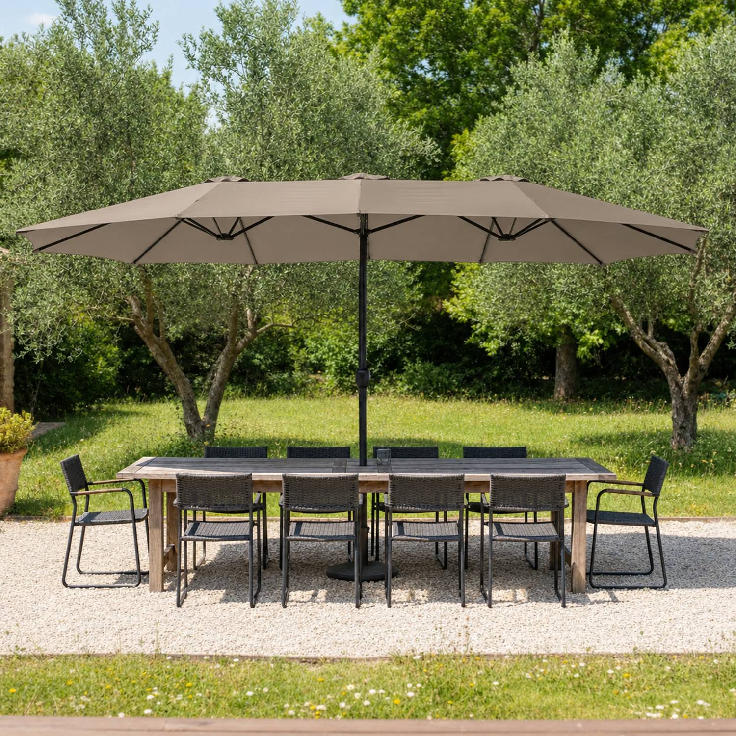 Happy Garden - Parasol double 2,7x4,6m LINAI taupe - HAPPY GARDEN - Imagen 5