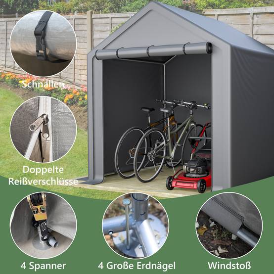 Abri de jardin 190x170x200cm gris foncé, multifonction garage vélo et rangement d'outils - Image 4